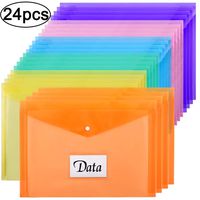 24pcs Plastic Envelopes Poly Envelopes Transparent File Envelopes with Label Pocket & Snap Button, Letter Size/A4, Assorted Colors, for School, Home Office Supplies
