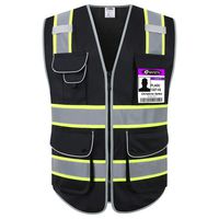 JKSafety 9 Pockets High Visibility Zipper Front Safety Vest Black with Dual Tone High Reflective Strips Meets ANSI/ISEA Standards (Black Yellow Strips, 2X-Large)
