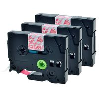 GREENCYCLE 3PK Adhesive Red on Clear Label Tape Compatible for Brother TZE-132 TZe132 TZ132,1/2 Inch,PT-D400 Labeling Maker (3PK TZ132)