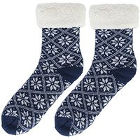 Home-X Snowflake Slipper Socks. Navy Blue. (One Size Fits Men's Size 7-8, Ladies Size 8-9)