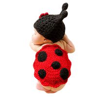 Infant Beatles Photography Props Crochet Costume Outfits Black Antenna Hat+Matching Clothes for 0-3 Months Newborn Baby Boy Girl