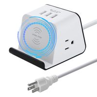 Desk Power Outlet with Qi Wireless Charger Desktop Power Socket Charging Stations with 2 AC Plug & 3 USB Ports for Multiple Devices Compatible with iPhone, Android, Tablets and Laptops