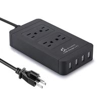 USB Power Strip, Surge Protector 4 Outlet and 4 USB Port Charger 6ft Extension Power Cord 2500W 100-240V Portable USB Strip for Travel, Phone, Computer (Black)