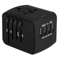 International Travel Adapter Universal Power Adapters Plug Converter Worldwide All in One with 4 USB Ports and AC Socket Perfect European Adaptor for US EU UK AUS Asia Europe Italy American (Black)