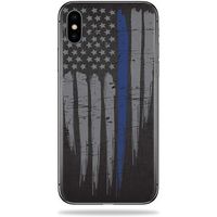 MightySkins Skin Compatible with Apple iPhone Xs Max - Thin Blue Line | Protective, Durable, and Unique Vinyl Decal wrap Cover | Easy to Apply, Remove, and Change Styles | Made in The USA