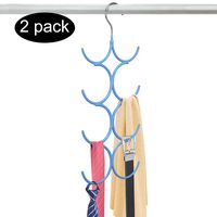 Yizhi Scarf Hanger Organizer Holder, No Snag Belt Rack Tie Hanger Sturdy 8 Hook Space Saving Closet Accessory Organizer for Scarves, Ties, Belts, Shawls, Pashminas and Jewelry (2, Blue)