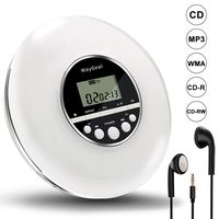 WayGoal Portable CD Player, Personal Compact MP3 CD Player with Anti-Skip Protection Headphones LCD Display, Small Music Disc Walkman CD Player for Car Student Kid Adult, White