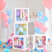 Baby Shower Decorations for Boy Latex Balloon Transparent Box Girl Baby Shower Baby Birthday Party Decoration Backdrop 4 Pcs Baby Shower Boxes and 3 Pack Baby Stickers (White)