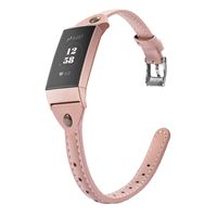 Wearlizer Compatible with Fitbit Charge 3 Bands for Women Leather Slim Thin Leather Charge 3 hr SE Special Edition Rose Gold Band Accessories Strap (Pink)