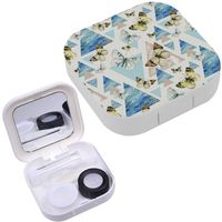 Portable Contact Lens Case Box Travel Kit Mirror + Bottle + Tweezers Container Holder [ Natural Geometric ]