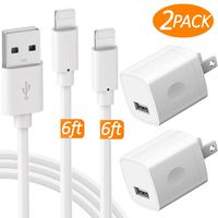Replacement 2-Pack 5V USB Wall Charging Power Adapter + 2x 2 Meter Lightning USB Cables for Charge & Sync Compatible with Smartphone Devices X/8/7/6S/6/Plus/5SE/5S/iPod 5 Nano 7 (White)