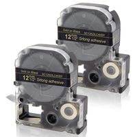 Absonic LK-4BKP LC-4BKP LabelWorks LK LC Label Tape Cartridge Compatible for Epson LW-300 LW-400 LW-500 LW-600P LW-700 LW-900P LW-1000P Label Maker, Gold on Black, 1/2'' x 26.2', 12mm x 8m, 2-Pack