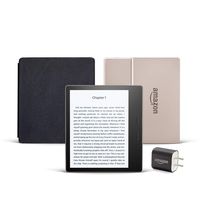 Kindle Oasis (Previous Generation - 9th) Essentials Bundle including Kindle Oasis 7" E-reader (32 GB, Wi-Fi, Champagne Gold, Special Offers), Amazon Leather Cover (Black), and Power Adapter
