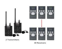 EXMAX 60-108MHz Portable DSP Stereo Wireless Headsets FM Radio Broadcast System for Tour Guide Teaching Meeting Training Travel Field Interpretation - 2 Transmitters and 30 Receivers Gray