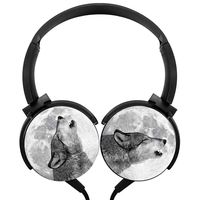 CTWUVS ADPR Wolf and Moon Wired Headphones Headsets Foldable Over Ear for Kids or Adults Black