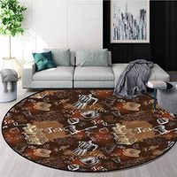 RUGSMAT Modern Modern Machine Round Bath Mat,European Coffee Culture Non-Slip Soft Floor Mat Home Decor Round-51