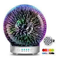 3D Glass Aromatherapy Essential Oil Diffuser – Newest Version fragrance oil Humidifier, 7 LED Color lighting modes firework theme, Premium Ultrasonic mist, Auto-Off Safety Switch (Silver base)