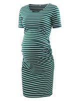 Liu & Qu Women's Maternity Bodycon Ruched Side Dress Casual Short & 3/4 Sleeve Dress for Daily Wearing Or Baby Shower (Green White Stripe, XL)