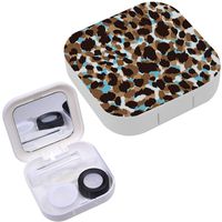 Portable Contact Lens Case Box Travel Kit Mirror + Bottle + Tweezers Container Holder [ Print Imitation Leopard ]