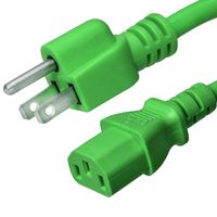 NEMA 5-15P to C13 Power Cord - Green, 6 Foot, 15A/125V, 14/3 AWG - Iron Box Part # IBX-2822-06