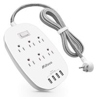 Power Strip, Surge Protector with 6 Outlets 4 USB Ports (5V/4.5A), 5ft Braided Heavy Duty Extension Cord, Flat Plug Switched Multi Outlet Power Strips for Home, Dorm, Office, Hotel (White)