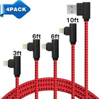 90 Degree Lightning Cable, Right Angle iPhone Cable Durable Nylon Braided Fast Charging Cable Compatible with iPhone Xs MAX XR X 8 8 Plus 7 7 Plus 6s 6s Plus 6 6 Plus and More[4Pack 3FT/6FT/6FT/10FT]
