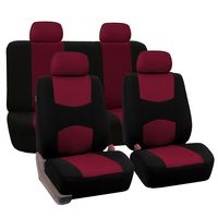 FH Group Universal Fit Full Set Flat Cloth Fabric Car Seat Cover, (Burgundy/Black) (FH-FB050114, Fit Most Car, Truck, Suv, or Van)
