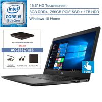 2020 Dell Inspiron 15.6" Touchscreen Laptop Computer, 8th Gen Intel Quad-Core i5-8265U (Beats i7-7500U), 8GB DDR4 RAM, 256GB PCIE SSD + 1TB HDD, AC WiFi, Windows 10, EST USB External DVD + Accessories