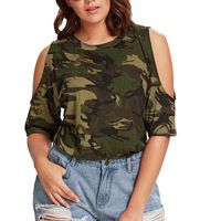 Misaky Fashion Women Casual O-Neck Plus Size Camouflage Tops T-Shirts Strapless Blouse
