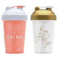 GOMOYO Motivational Quotes on Performa Perfect Shaker Bottle, 20 Ounce Classic Protein Shaker Bottle, Actionrod Mixing, Dishwasher Safe, Leak Proof (Two Pack - Rise Coral & Be You White/Gold)