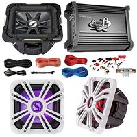 Car Subwoofer and Amp Combo: Kicker S10L74 10" Audio Subwoofer Speaker + 10" White Grill with LED Lighting + Lanzar 2000W Mono Block Stereo Amplifier + 8 Gauge Marine Amplifier Installation Kit