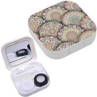 Portable Contact Lens Case Box Travel Kit Mirror + Bottle + Tweezers Container Holder [ Intricate Floral Flower ]