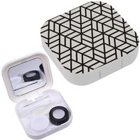 Portable Contact Lens Case Box Travel Kit Mirror + Bottle + Tweezers Container Holder [ Stripes Modern ]