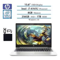 2019 HP. Premium Probook 450 G6 15.6" FHD Laptop Laptops, Intel 8th Gen i7-8565U Quad Core, 8GB RAM, 1TB HDD + 256GB SSD, Silver, Webcam, Windows 10 Professional w/ Accessories Bundle
