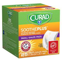 Curad Sootheplus Gauze Pads with Arm & Hammer Baking Soda, 2" X 2", 25Count