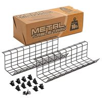 Under Desk Cable Management Tray 2 Pack with 10 Adhesive Wire Clips, 17x6 Inch Wire and Power Cord Organizer for Office, Studio, and Home Tables, Durable and Sturdy Metal Cabling Basket with Screws