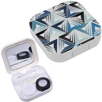 Portable Contact Lens Case Box Travel Kit Mirror + Bottle + Tweezers Container Holder [ Cute Geometric ]