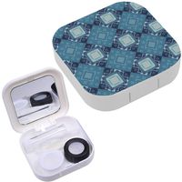Portable Contact Lens Case Box Travel Kit Mirror + Bottle + Tweezers Container Holder [ Brushed Squares Textured ]