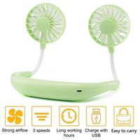 Hand Free Personal Fan Portable USB Battery Rechargeable Mini Fan - Headphone Design Wearable Neckband Fan Necklance Fan Cooler Fan with Dual Wind Head for Traveling Outdoor Office Room (Green)