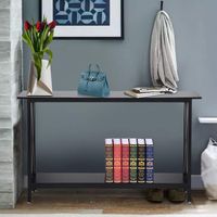 Console Table, Vintage Sofa Table with Shelf, Sofa Side Table for Entryway, Living Room, Rustic Black Easy Assembly Industrial Style Wood and Metal Frame - 47.2×9.5×29.1in