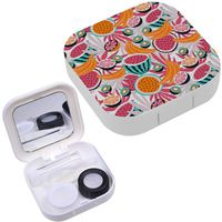 Portable Contact Lens Case Box Travel Kit Mirror + Bottle + Tweezers Container Holder [ Bright Tropical Fruits ]