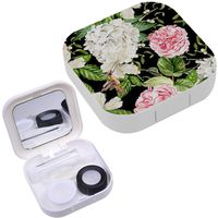 Portable Contact Lens Case Box Travel Kit Mirror + Bottle + Tweezers Container Holder [ Beautiful Watercolor Flowers ]