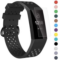 Velavior Breathable Bands for Fitbit Charge 3/ Charge3 SE, Waterproof Silicone Sports Band with Air Holes, Adjustable Replacement Wristbands for Women Men Small Large (Large, Black)