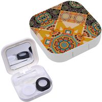 Portable Contact Lens Case Box Travel Kit Mirror + Bottle + Tweezers Container Holder [ Geometrical Simple Art Random ]