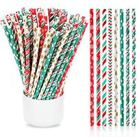 200 Pieces Christmas Paper Straws Decorative Drinking Straws Biodegradable Striped Tree Snowflake Straws for Christmas New Year Party Favors, Home Wedding Supplies, 8 Styles