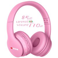 Midola Volume Limited 85dB Kids Headphone Bluetooth Wireless Over Ear Foldable Stereo Sound Noise Protection Headset with AUX 3.5mm Cord Mic For Boys Girls Cellphone Ipad Tablets TV Notebook Rose Pink