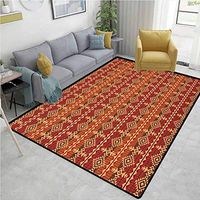Mexican Animals Door Mats Outdoors, Ancient Aztec Culture Theme Classical Triangles Pattern Primitive Ornaments, Easy Maintenance Area Rug Living Room Bedroom Carpet(3'x 8') Pale Orange Brown