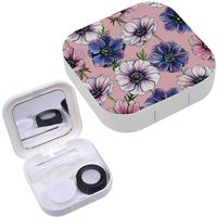 Portable Contact Lens Case Box Travel Kit Mirror + Bottle + Tweezers Container Holder [ Watercolor Flowers Vintage ]
