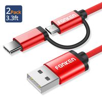 Micro USB Cable, FONKEN 2-in-1 USB Type-C & Micro USB Data Sync Charging Cable Multiple Nylon Braided USB-C Charging Cable for Compatible Samsung Galaxy S9,Note8,S8, LGV30 G6,Google Pixel (2Pack-Red)