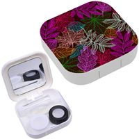 Portable Contact Lens Case Box Travel Kit Mirror + Bottle + Tweezers Container Holder [ Colorful Autumn Leaves ]